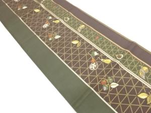 本場筑前博多縞に野菜・草花模様織出し名古屋帯